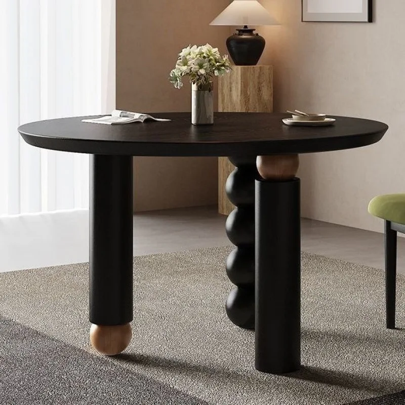 All solid wood French designer black dining table antique small apartment home creative dining table rectangular retro