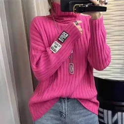 Mode Coltrui Gesplitst Koreaanse Effen Kleur Truien Dames Kleding 2023 Winter Losse Gebreide Casual Pullovers All-Match Tops