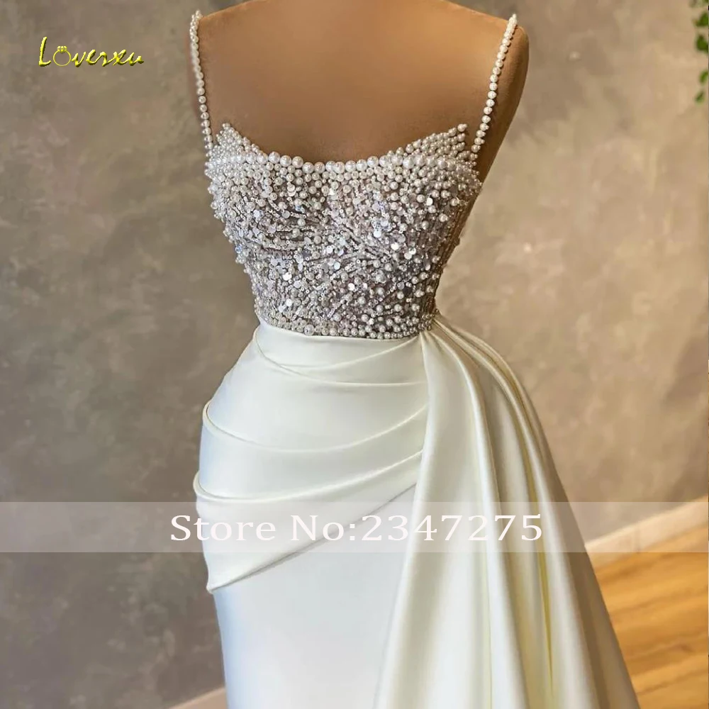 Loverxu Mermaid Matte Satin Wedding Dresses Sweetheart Spaghetti Straps Vestido De Novia Beaded Pearls Custom Made Bridal Gown