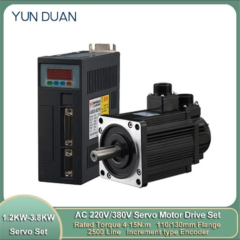 

AC220V/380V Servo Motor Driver Set 1.2KW-3.8KW 110/130mm Flange RS485 2500 Line Increment Encoder 4Nm-15Nm 3000rpm 110ST/130ST