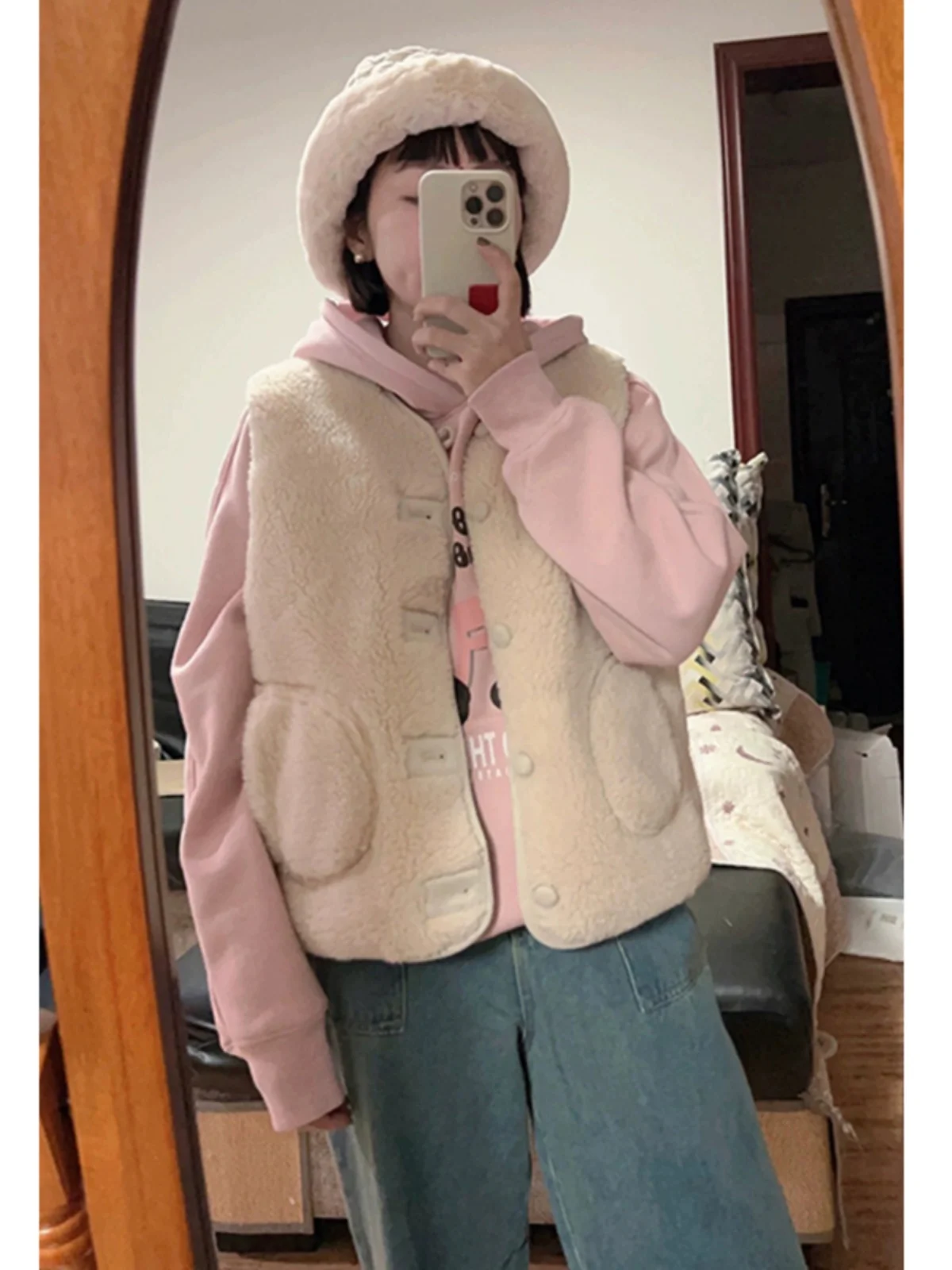 سترة فرو الحمل الكورية الفضفاضة للنساء، ملابس خريفية وشتوية عصرية غير رسمية، توب بدون أكمام مبطن، مقاسات كبيرة، متعدد الألوان