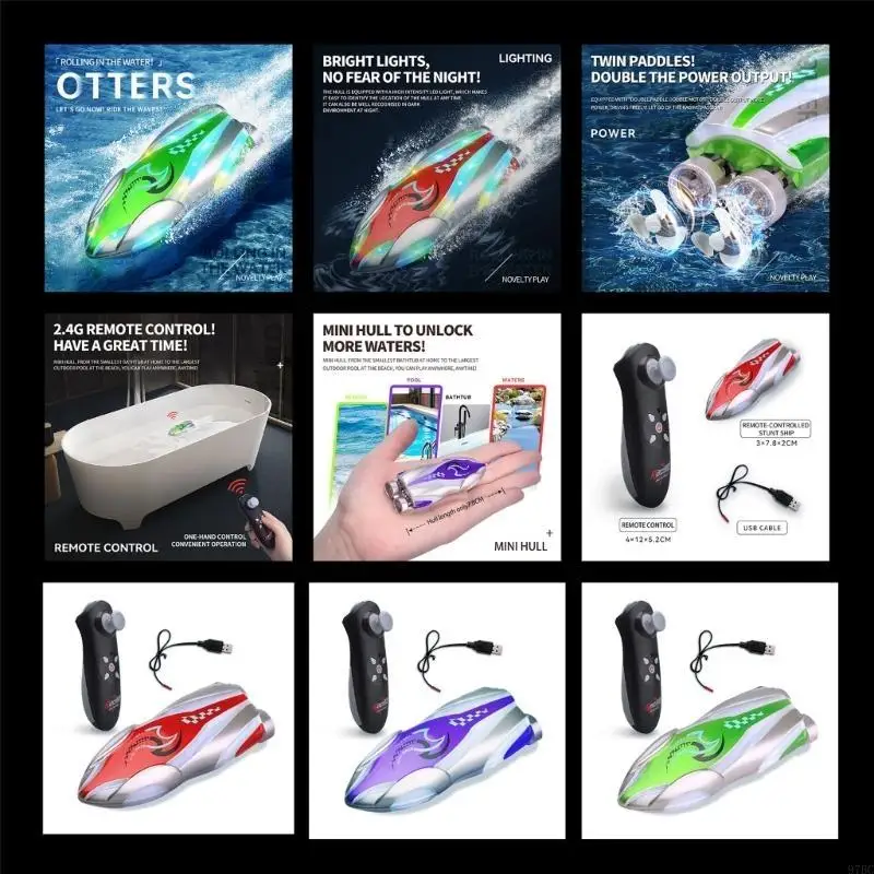 97BC قارب سريع كهربائي عن بعد نموذج قارب سريع يخت لعبة لحمام السباحة هدية عيد ميلاد للأطفال