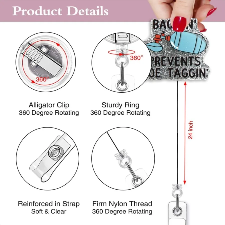Baggin يمنع تو Taggin مضحك Ambu حقيبة شارة بكرة مع بريق الفضة قابل للسحب ID حامل قصاصة لعلاج الجهاز التنفسي R