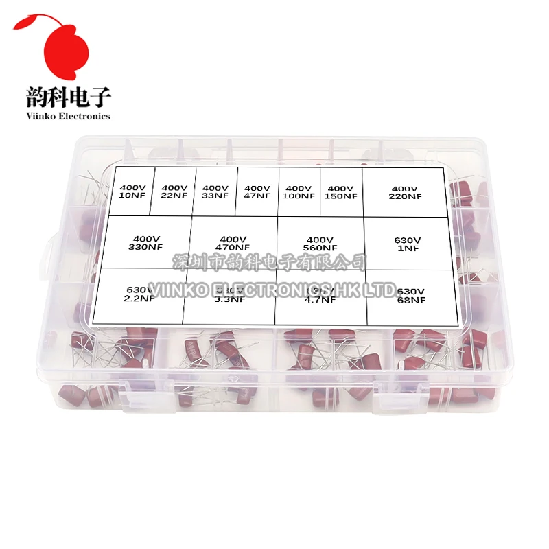 150pcs CBB Polypropylene Film capacitor Kit 10NF - 68NF 400V 630V Capacitance Assortment Set 22NF 47NF 100NF 220NF 470NF 560NF