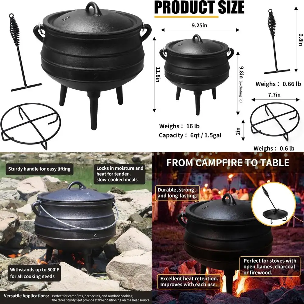 

Pre-Seasoned 6 Quart 3-Legged Cast Iron Dutch Oven Pot with Lid, Lid Lifter, and Holder - Perfect for Outdoor Cooking and Family