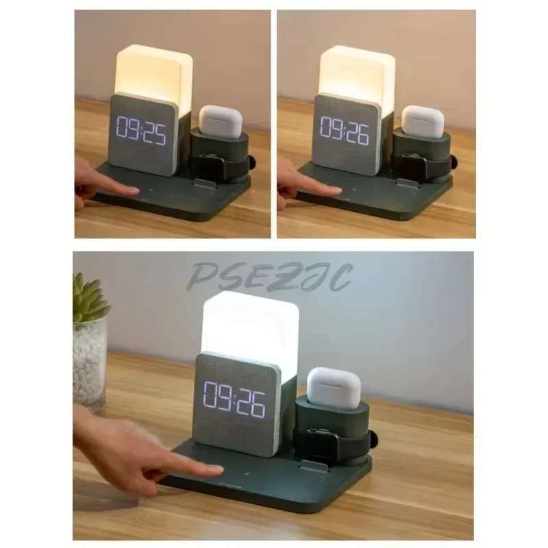 Multi Functional Six in One Wireless Charging Bedroom Desk Lamp Mobile Phone Headphones Watch Alarm Clock Bedside Decoration