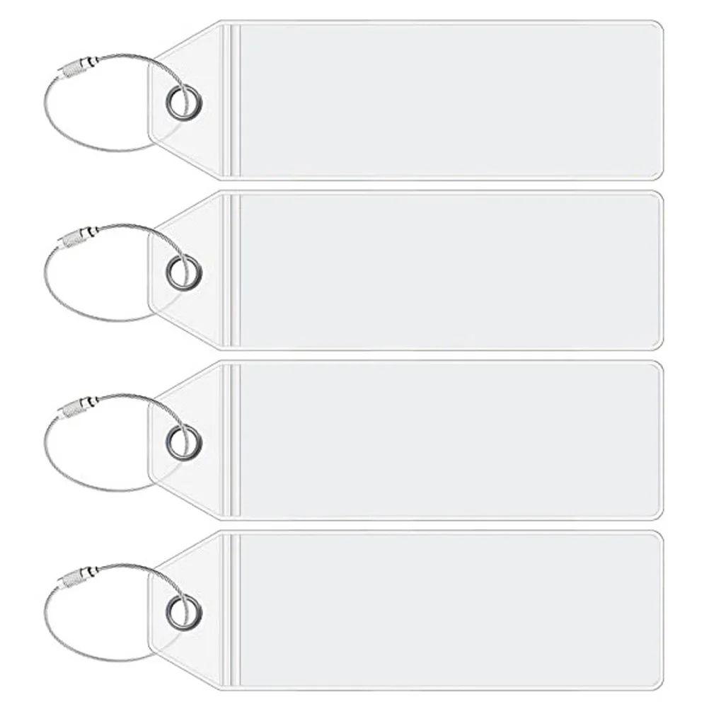 

4 Pcs Stainless Steel Key Ring Luggage Tag Transparent Identifiers for Suitcases