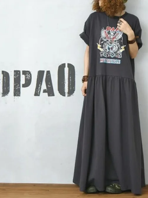 Coréen Sle imprimé décontracté Patchwork Dr femmes été Faion ample grande taille minceur a-ligne T-shirt Dr