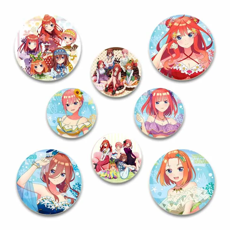 Anime Cartoon Character Miku Nino Itsuki Yotsuba Ichika Lapel Pins Creative Round Brooches Badge for Backpack Accessories Gifts