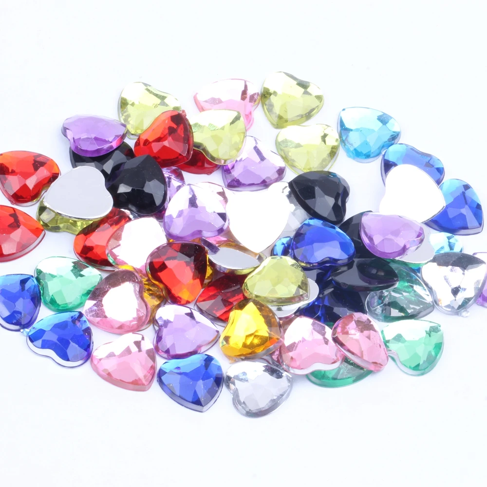 Heart Shape Acrylic Rhinestones Flat Back Flat Facets Many Sizes Many Colors For Nails Art Glue On Beads DIY Jewelry Making