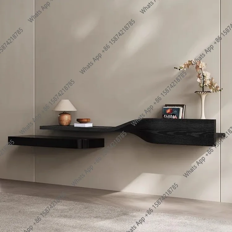 

ZL Designer solid wood suspended ultra-thin TV cabinet living room wall-mounted art personality high-end retro