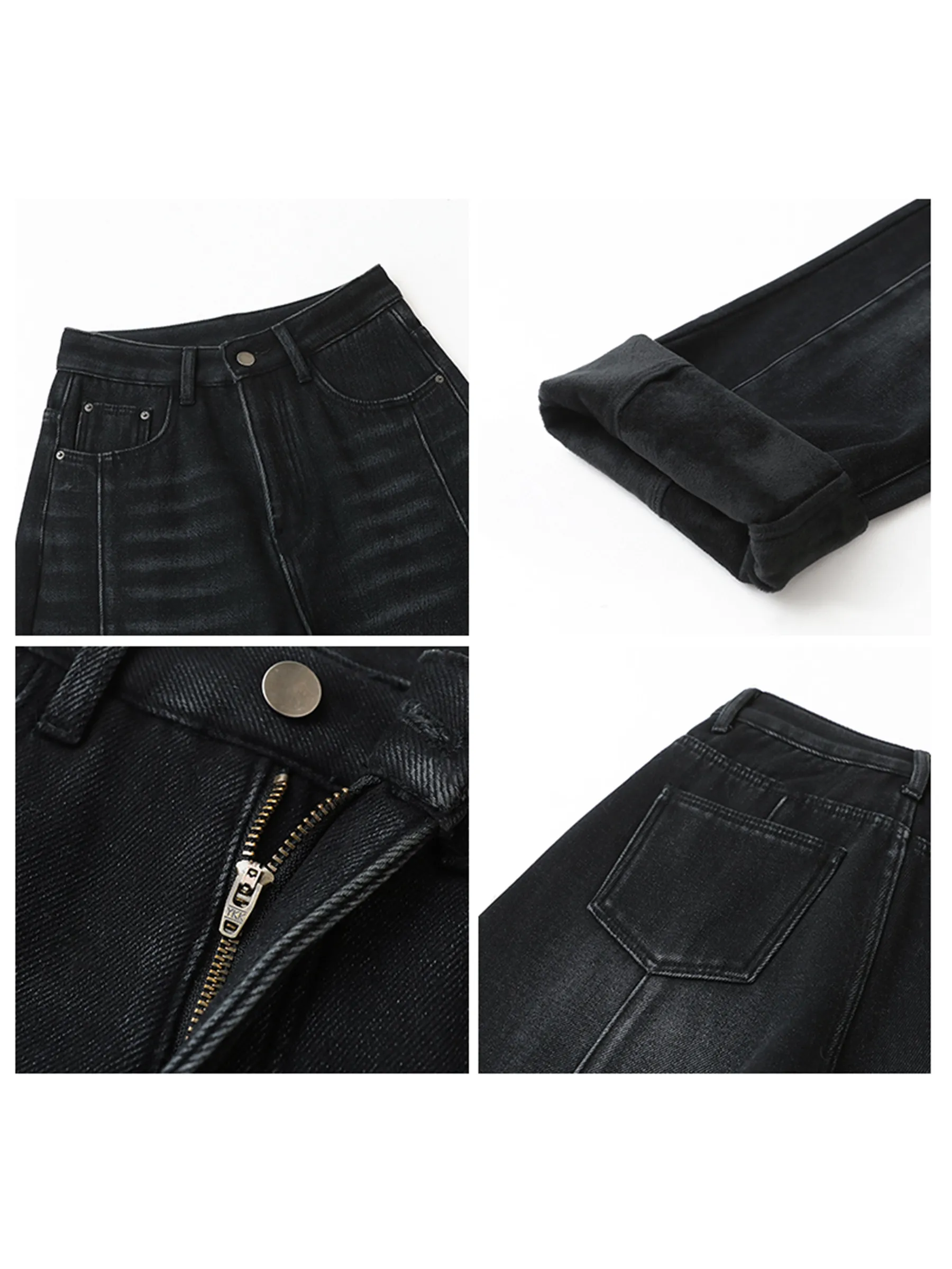 กางเกงยีนส์ผู้หญิง CHIC VEN สไตล์เรโทรลำลอง ทรงหลวม ขาตรง ผ้าเดนิมหนา ซักฟอก ขัดผิว กางเกงขายาวผู้หญิง ผ้าพลัฌ สำหรับฤดูใบไม้ร่วงและฤดูหนาว ปี 2025