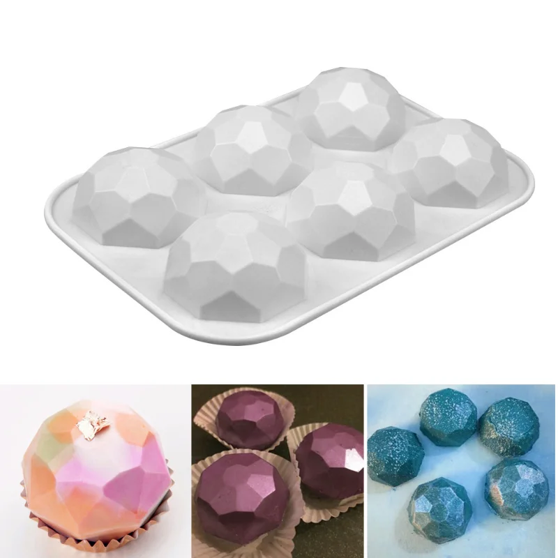 Molde geométrico de silicona para hornear Chocolate, herramienta de fabricación de velas de jabón, Gema de 6 cavidades, Mousse de diamante, pastel,