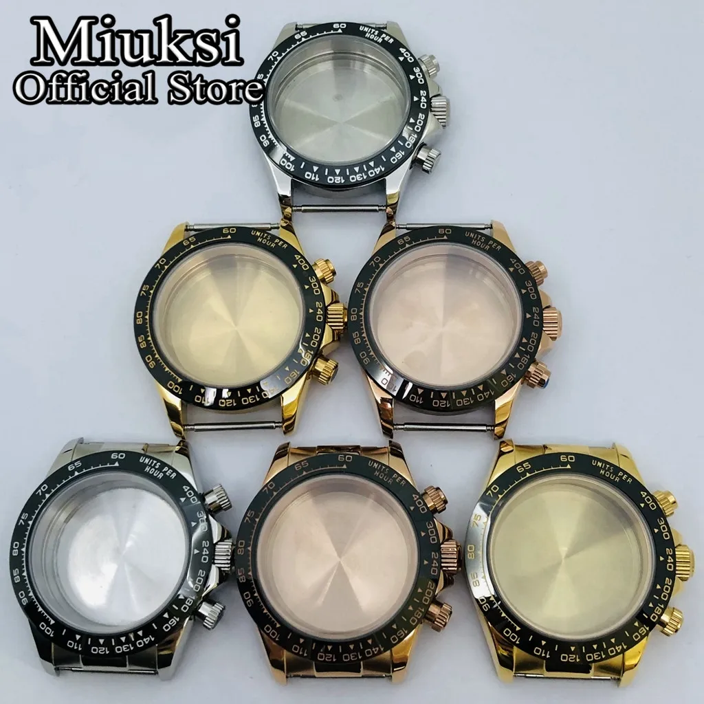 

Miuksi 39mm silver gold rose gold sapphire glass ceramics bezel watch case fit VK63 quartz movement
