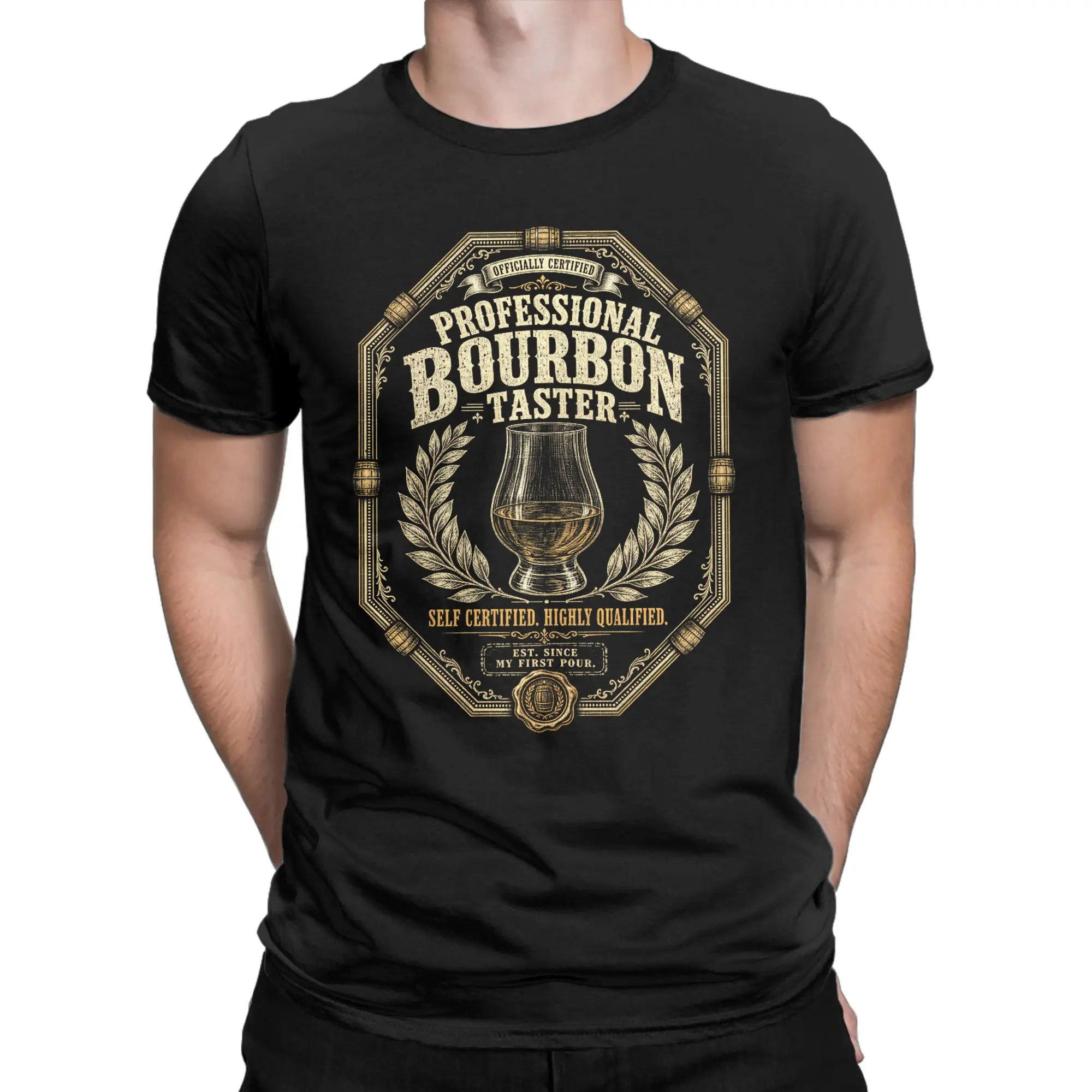 Vintage Certified Professional Bourbon Taster  T-Shirt for Men O Neck 100% Cotton T Shirts  Short Sleeve Tees Plus Size Clothes