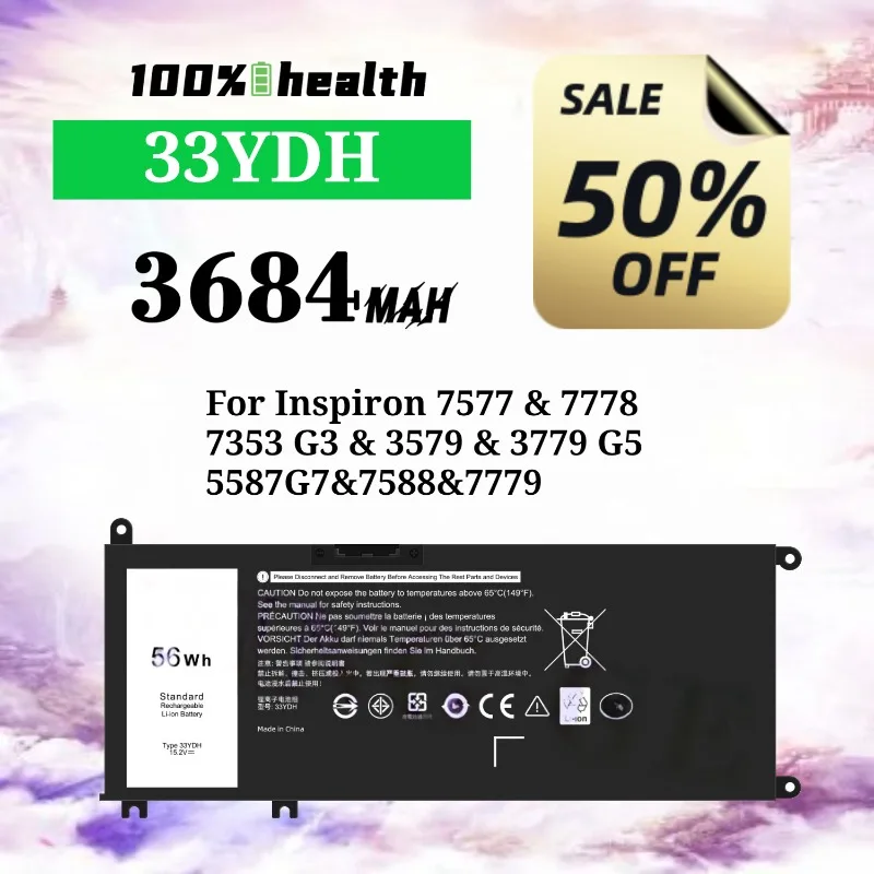 

33YDH 3684mAh Laptop Battery for Dell Inspiron 7577/7778/7779/7353 G3/3579 Lithium Rechargeable Battery