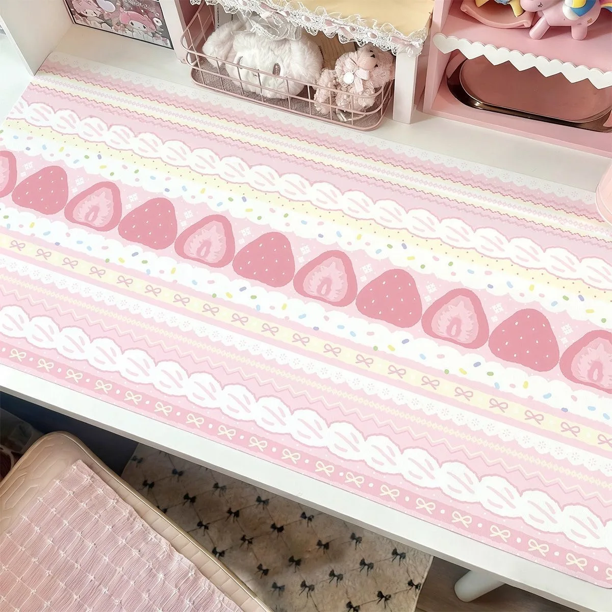 Strawberry Cake Leather Desk Pad Protector Non-Slip Large Mouse Pad Mat Pc Home &Office Desk Mat PU Leather Laptop Table Pad
