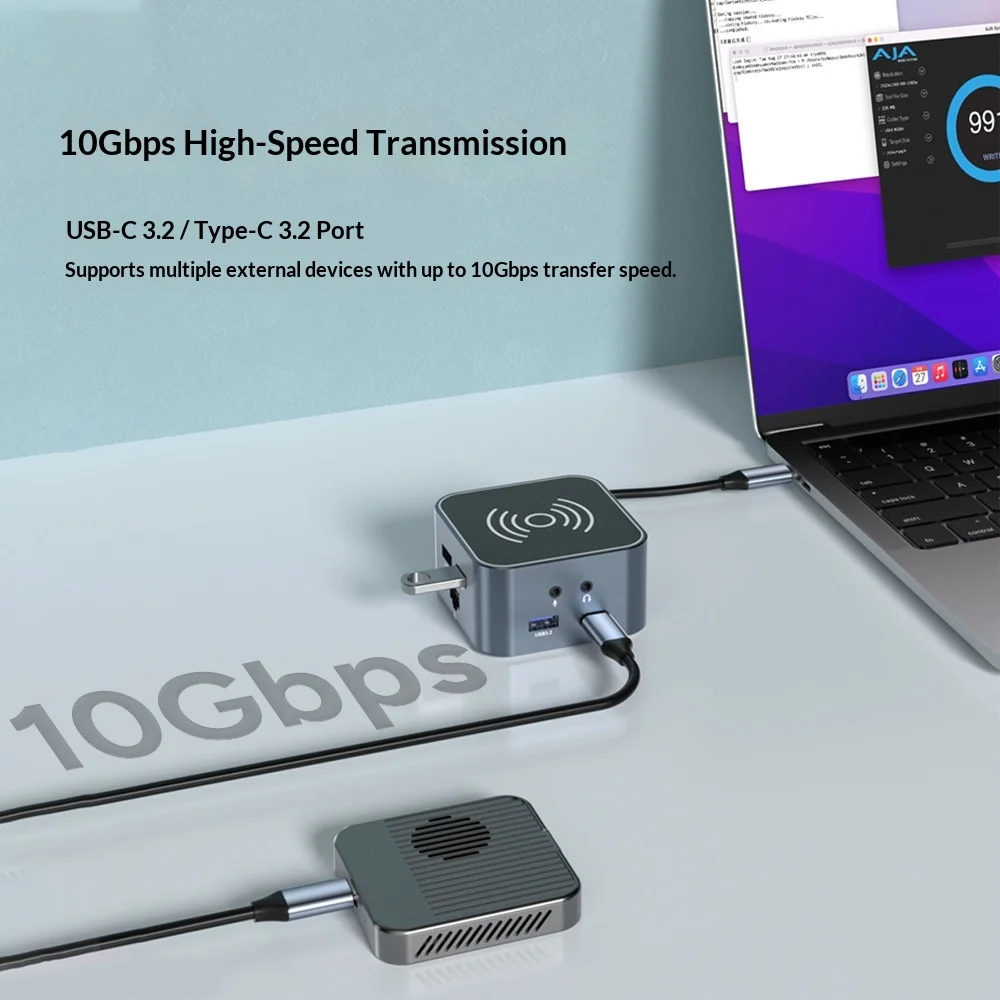 

Беспроводная зарядная док-станция 15 Вт, USB-C хаб 14-в-1, многопортовый адаптер 4K 60 Гц для ноутбуков, планшетов и телефонов