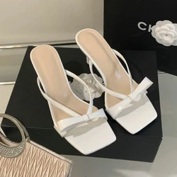 Women's Slippers Summer New High Heels Square Head Open Toe Thin with Sandals Casual Fashion Temperament Slim Heels Slippers