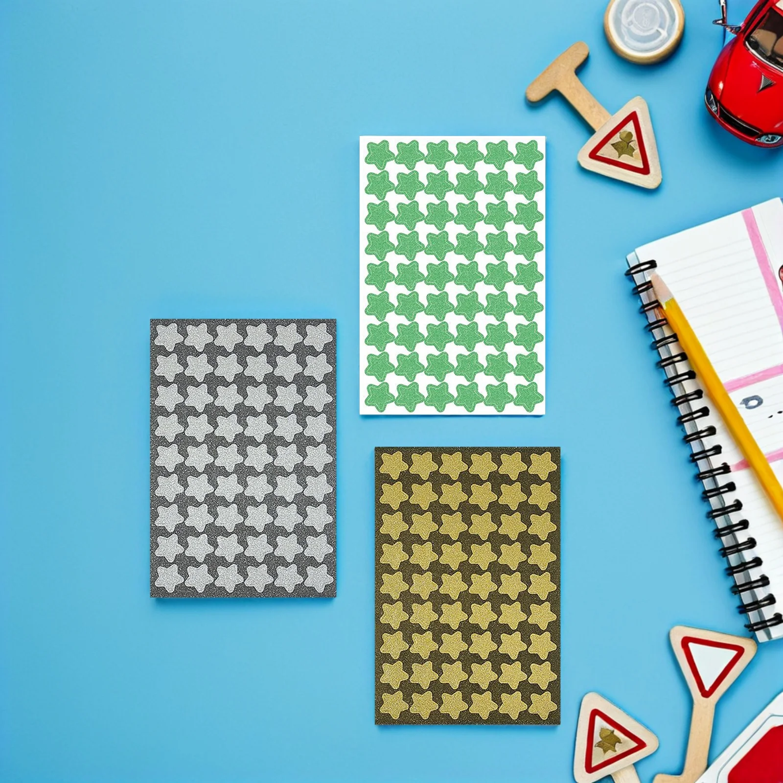 6 Sheets Star Stickers Glitter Colorful Self-Adhesive Small Reward Stickers for Classroom Behavior Charts Scrapbooking