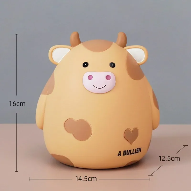 Desktop Piggy Bank Children Cute Cow Piggy Bank Coin Saving Box Jar Coin Organizer Storage Box Coin Deposit Tank