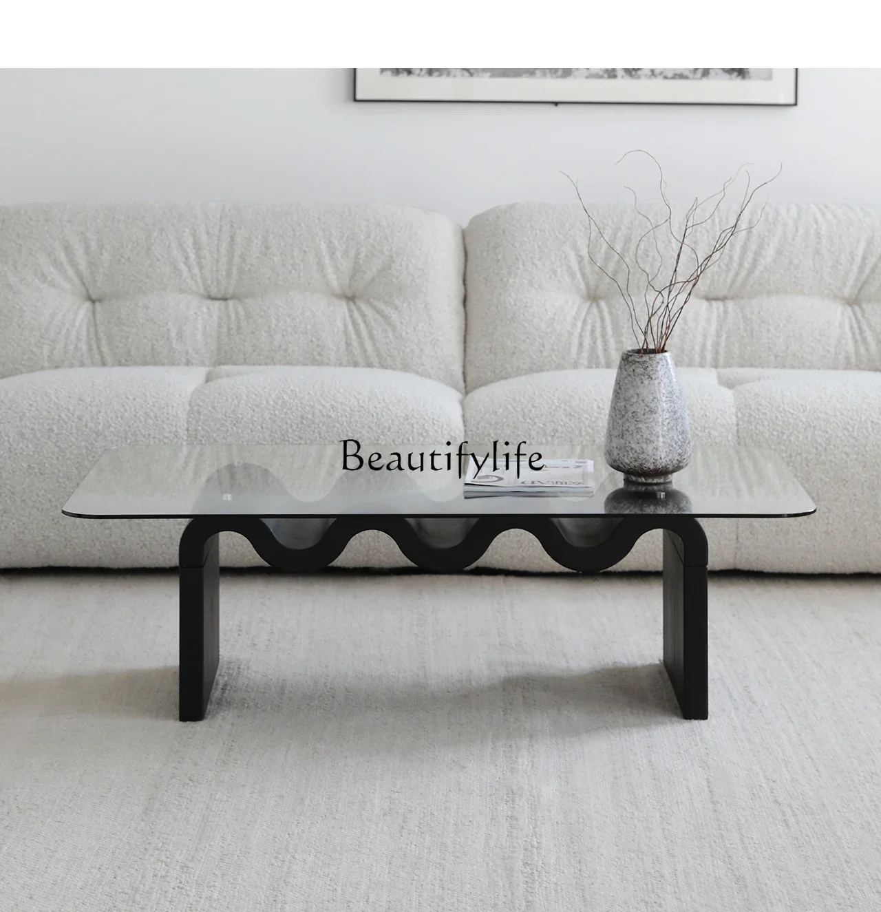 

ash wood tempered glass coffee table household living room modern simple coffee table