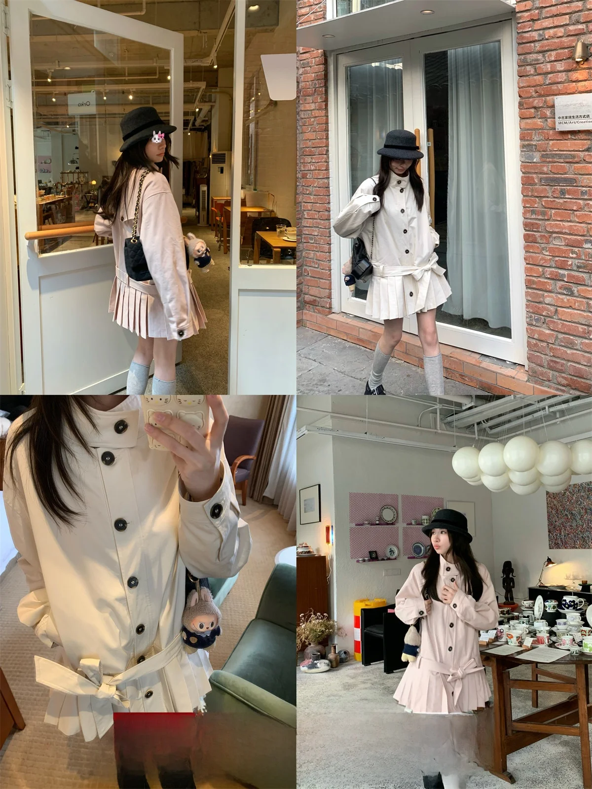 

TheDouerr London Gallery Girl Pleated Waed Waist Cotton Coat Dr Full Cotton Windbreaker Spring Autumn Season Women's Fas...