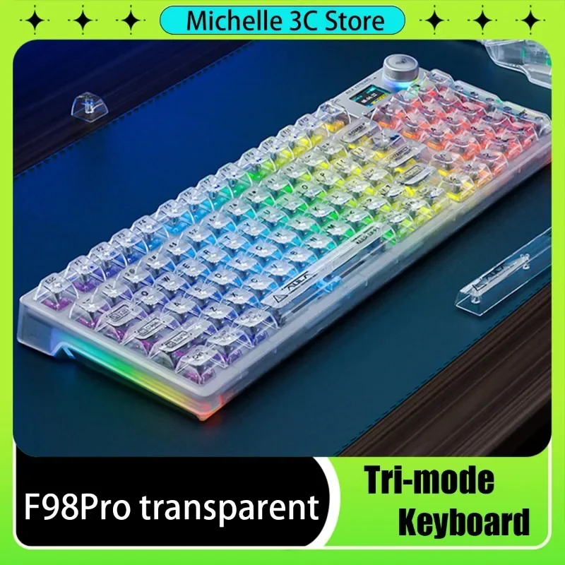 F98pro Transparent Bluetooth Tri-mode Wireless Mechanical Keyboard RGB Smart Display Customized Gasket Structure Hot Swappable