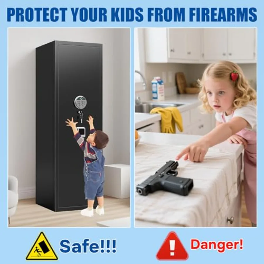 Gun Safe for 812 Rifles with Biometric Fingerprint Lock and 3Way Access Adjustable Rifle Racks HeavyDuty Steel Construction 57
