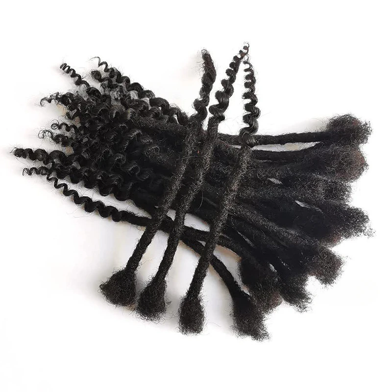 100% Human Hair 0.6cm Afro Kinky Locs With Curly Ends Extensions 8-12 Inch Handmade locks Extension Can be Dyed For Men/Women