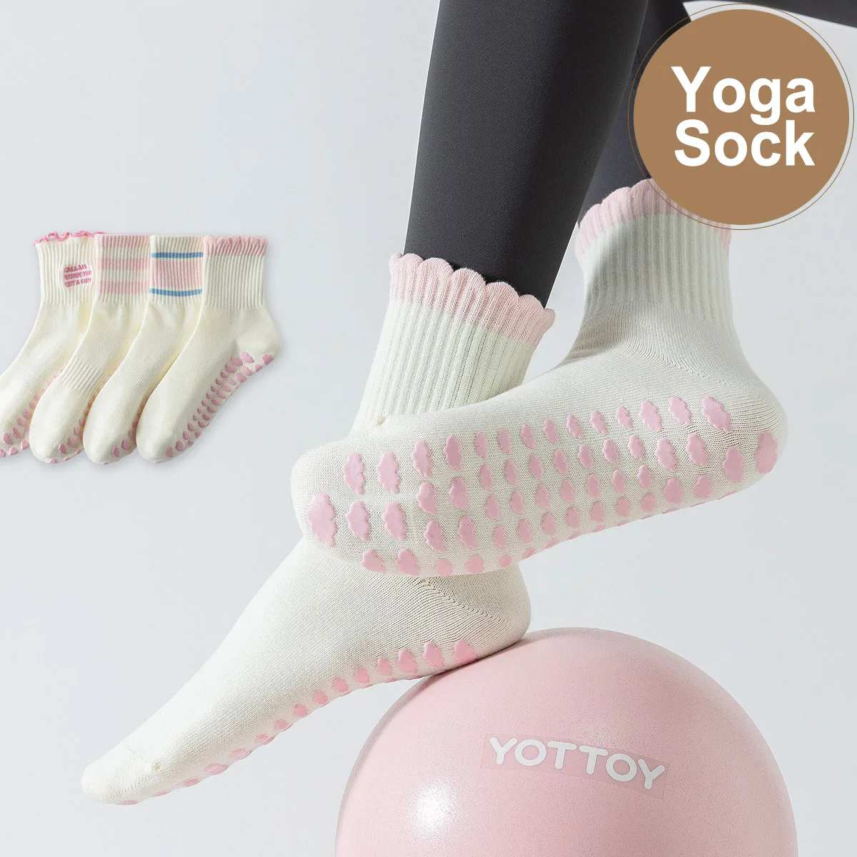 

Yoga Socks Women Cotton Silicone Non-slip Grip Pilates Crew Socks