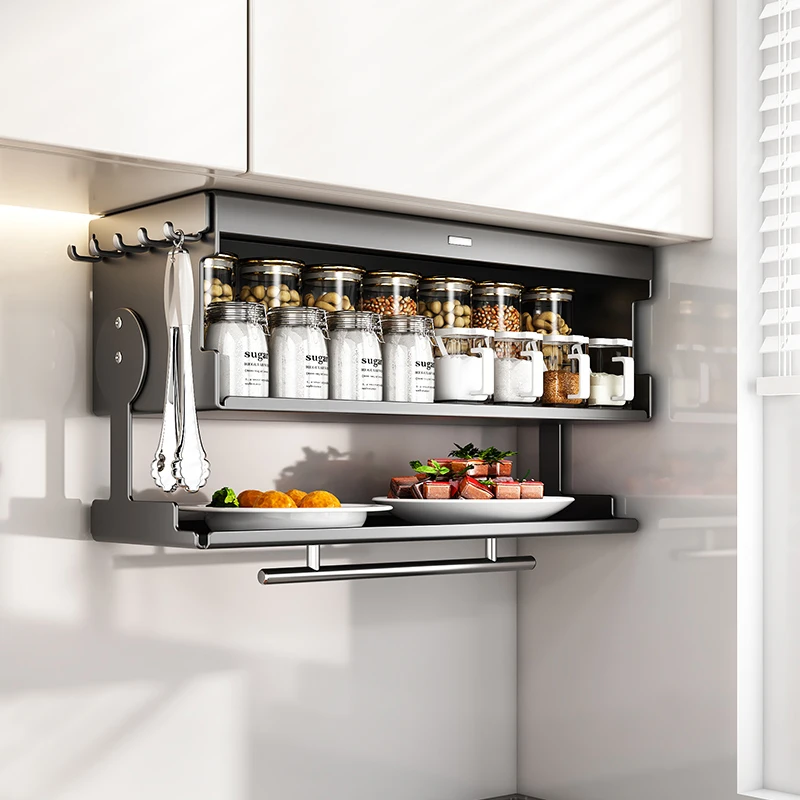 

Настенная кухонная стойка, двухслойный шкаф для хранения специй, магнитный органайзер с откидной крышкой, многофункциональный домашний настенный шкаф