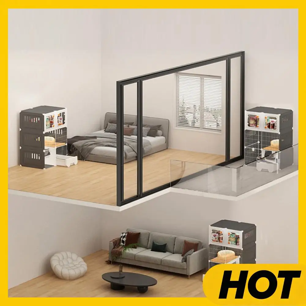 

Household Indoor Cage with Cat Bed Cat Crate Indoor Catio Scratcher Indoor Pet Cat House Cats Litter Box for Cats Villa