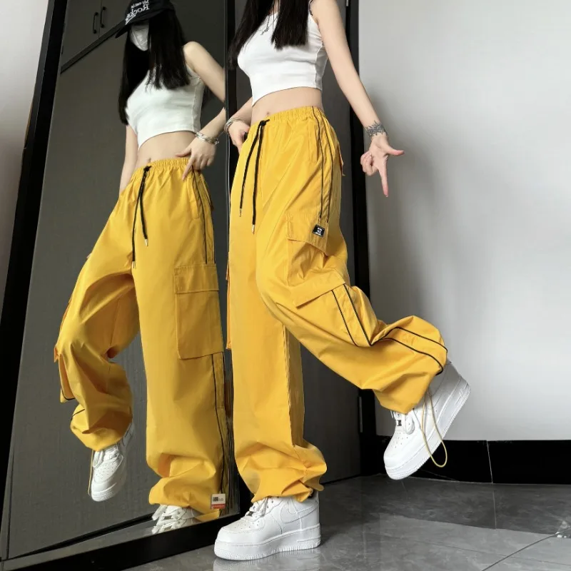 Cargo Pants Women Summer New Loose Hip Hop Straight Leg Full Length Solid Color Casual High Street Versatile Trousers Female
