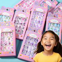 24pcs/Box Kawaii Hello Kitty Kids Press On Nails Catoon Kuromi Melody Full Cover Fake Nail Children Colorful Nail Tips With Tool