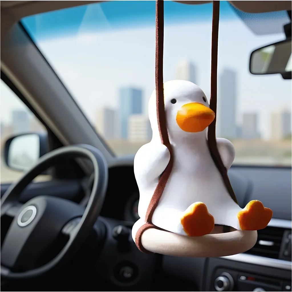 Anime Duck Gypsum Car Ornament Swinging Rearview Mirror Pendant Adorable Decor
