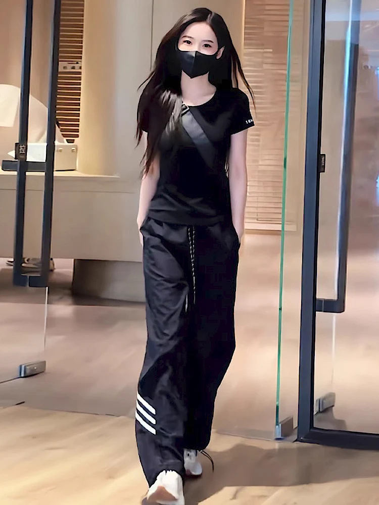 

Спортивная летняя одежда Fitn, женский комплект из двух предметов Bla ort Sve, модная повседневная одежда больших размеров из смеси хлопка 2025, повседневная одежда