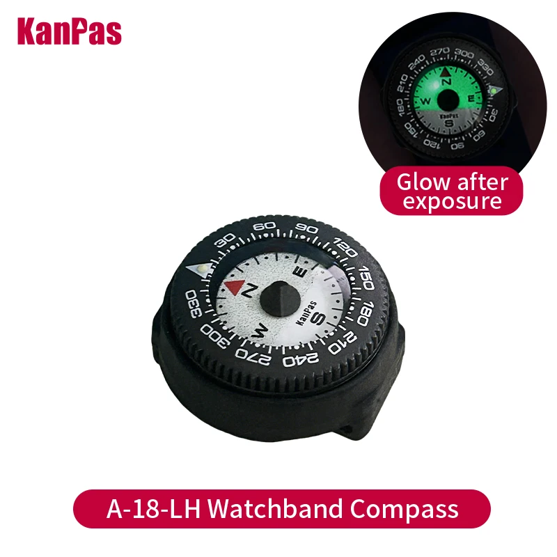 Mini Brújula de Botón KanPas con Bisel Giratorio/Brújula para Correa de Reloj/Brújula Luminosa Potente A-18-LH