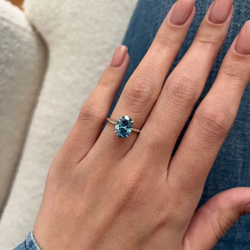 IGI Certified 2 Ct Oval Fancy Vivid Blue VS VVS Clarity Lab Grown Diamond 14K Or 18K Gold Engagement Ring