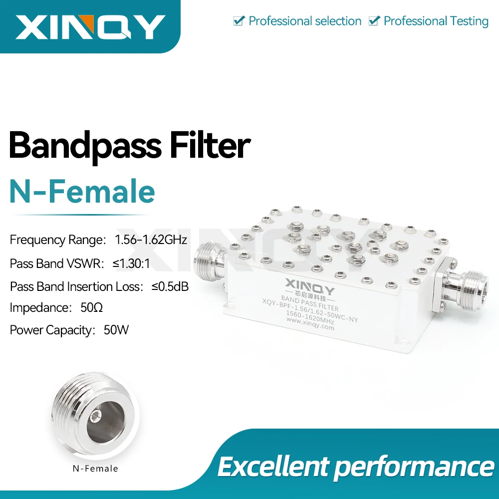 Xinqy N Female Rf Bandpass Filter Bpf High Suppression Low Loss 1.56-1.62g Stainless Steel