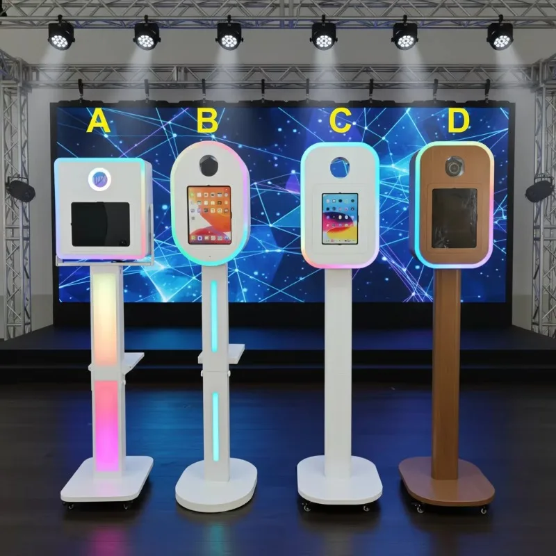 Retro photo booth machines, wedding parties, selfie booths