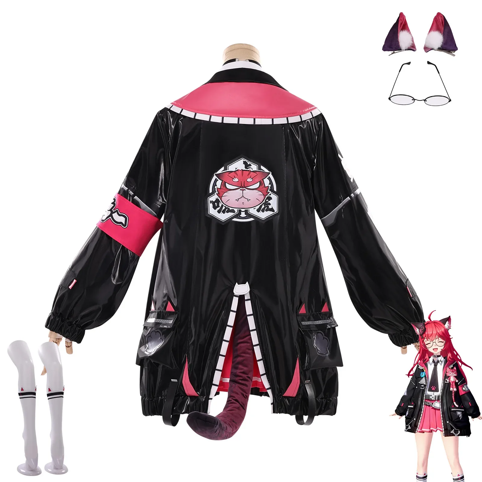 Neverness to Everness Nanally Coluccis Cosplay Costume Wig Anime Game NTE Nanally  Leather Jacket Shirt Skirt Accessory Set view 4