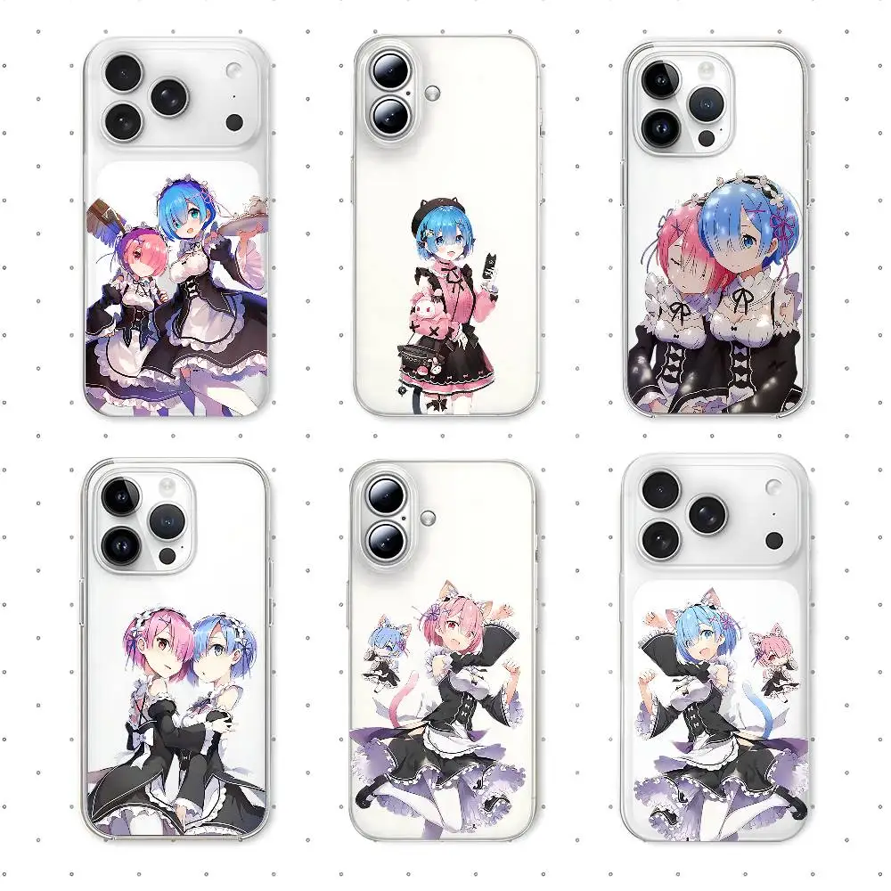 

Anime RE ZERO Ram Rem Phone Case For IPhone 17 16 15 13 12 14 Pro Max 7 8 Plus XR XS X Transparent Shockproof Silicone Cover