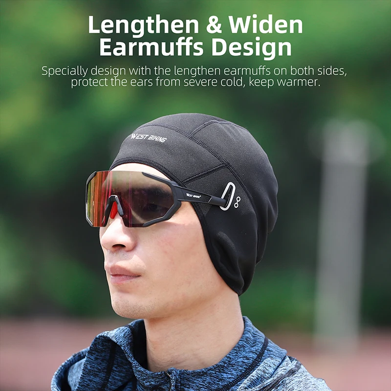 WEST RADFAHREN Winter Fleece Radfahren Kappe Winddicht Thermische Schädel Kappe Helm Liner Laufen Skifahren Motorrad Reiten Männer MTB Fahrrad Hut – Detail 3