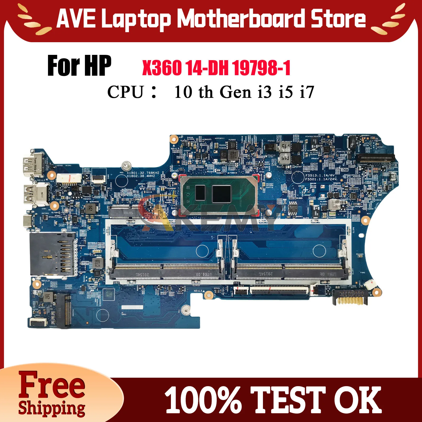 

19798-1 For HP Pavilion X360 14-DH Laptop Motherboard With i5-1035G1 i7-1065G7 CPU L87921-601 L98473-601 DDR4 100% Fully Tested