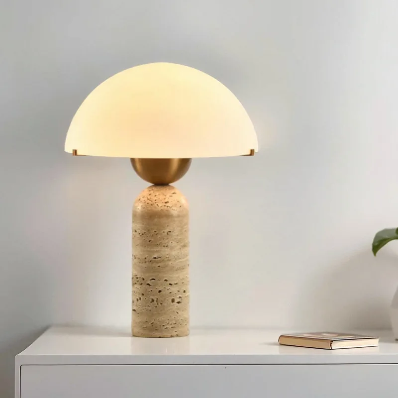 

Nordic retro travertine table lamp glass living room study bedside lamp marble lamp bedroom designer bed and breakfast