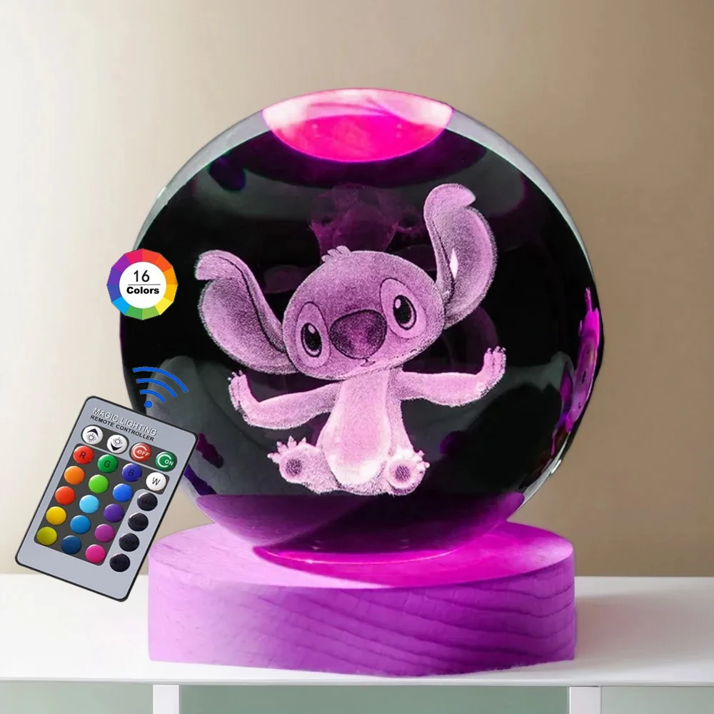 Bola de cristal 3D de 6cm, 16 colores, se pueden controlar remotamente, luz nocturna de planeta de cristal, tallado láser, regalos para niños