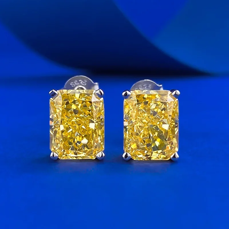 S925 Pure Silver Imported Redion 7 * 9mm High Carbon Diamond Yellow White Purple Diamond Earrings From Europe and America