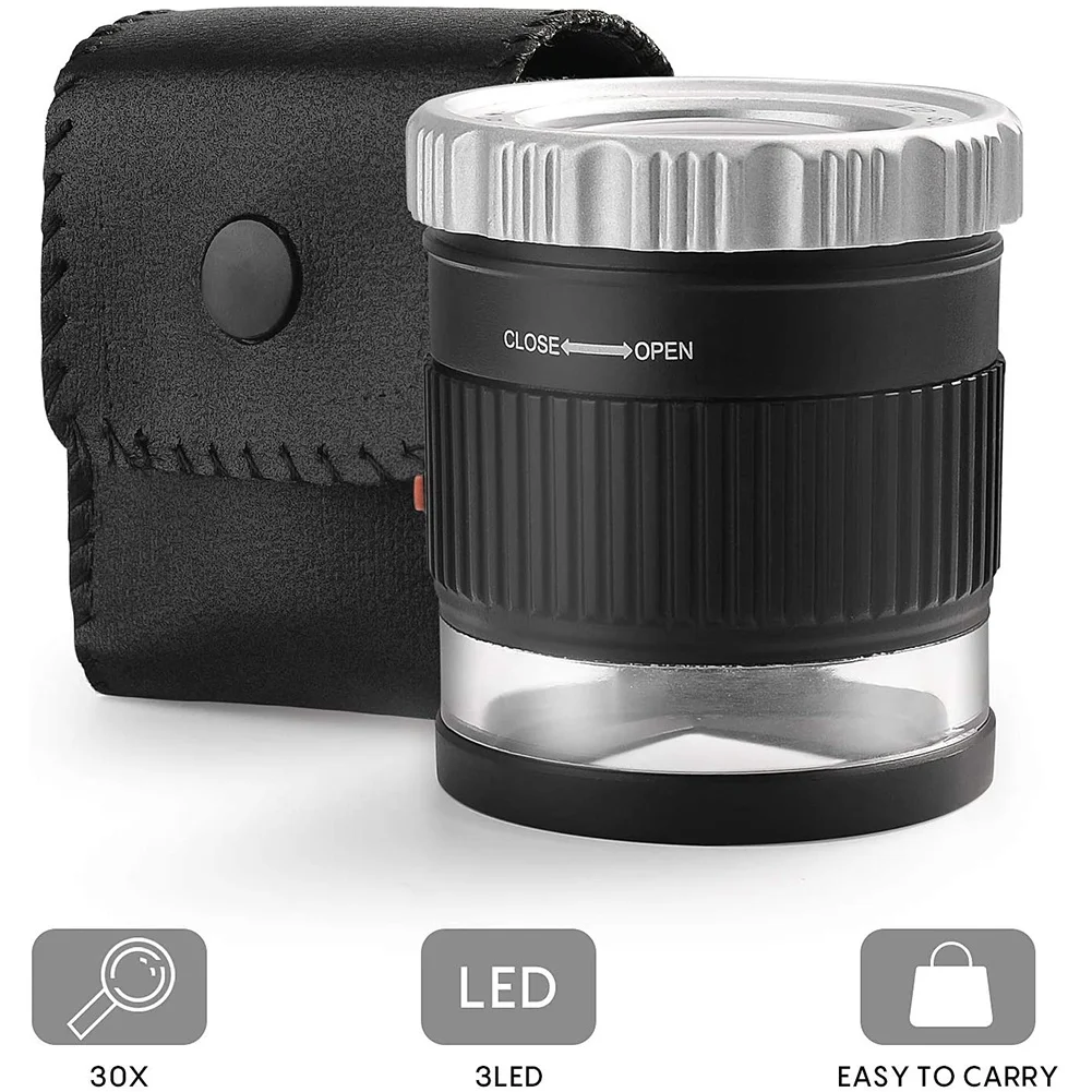 ルーペ拡大鏡 30X 拡大鏡 照明付き 調整可能な焦点距離 デスクトップ拡大鏡 6 ライト付き ジュエリー テキスタイル ホット用