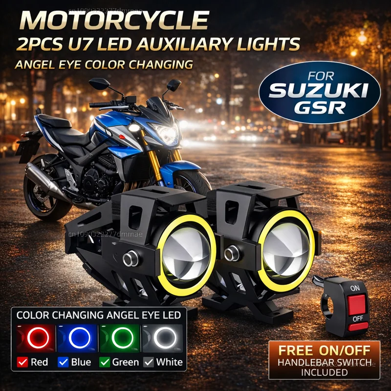 Waterproof Motorcycle LED Headlight 3000LMW U7 Motorbike LED Driving Fog Spot Light with Switch For Suzuki GSR 750 GSR 600 GSR